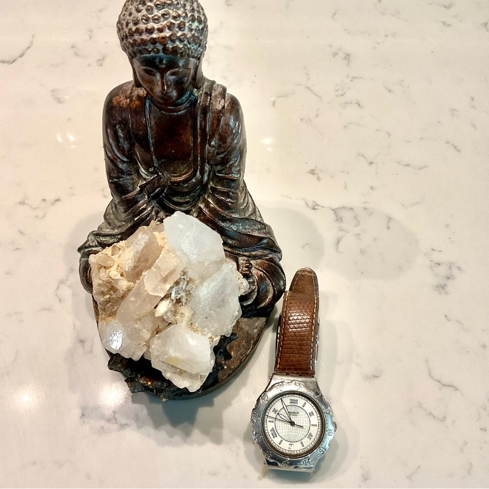 Swatch Brown Leather Silver Watch
